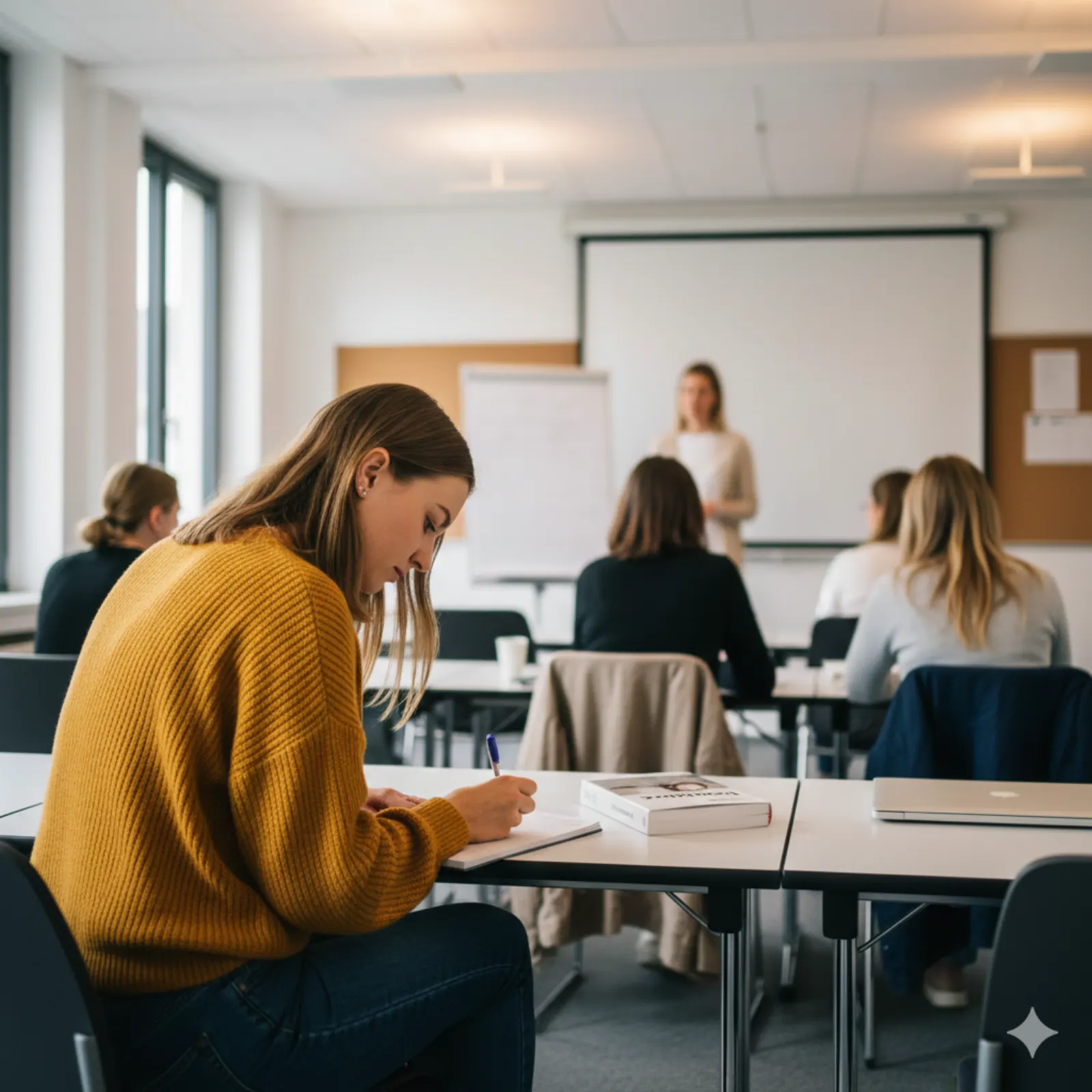 ZFA bei Fortbildung - Teilnehmerin macht Notizen während eines Seminars für Zahnmedizinische Fachangestellte